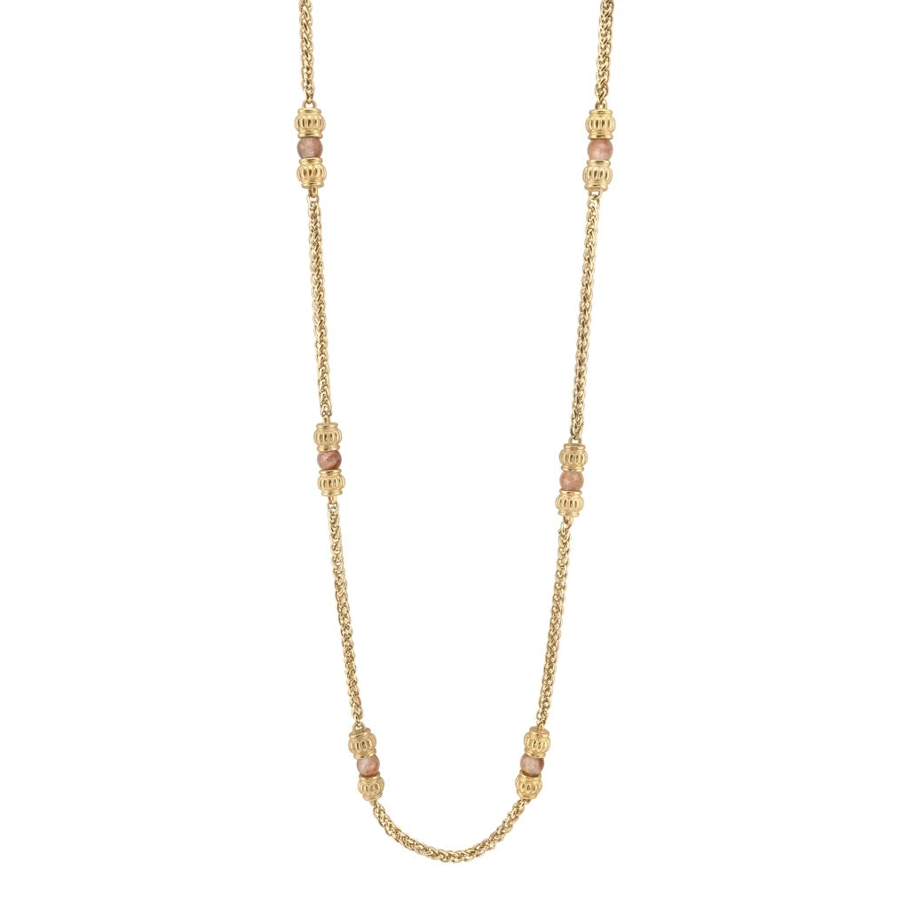 Collar de 62.5cm, con piedras de 6mm, con coronas y cadena de torzal dorada - Joyería y bisutería fina