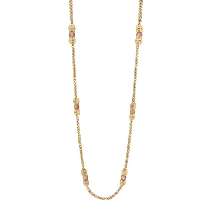Collar de 62.5cm, con piedras de 6mm, con coronas y cadena de torzal dorada - Joyería y bisutería fina