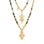 Collar de 112cm en baño de oro 22K, con una composición de piedras de 6mm y cuentas doradas, complementando un dije de cruz africana barroca - Joyería y bisutería fina