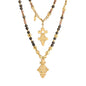 Collar de 112cm en baño de oro 22K, con una composición de piedras de 6mm y cuentas doradas, complementando un dije de cruz africana barroca - Joyería y bisutería fina