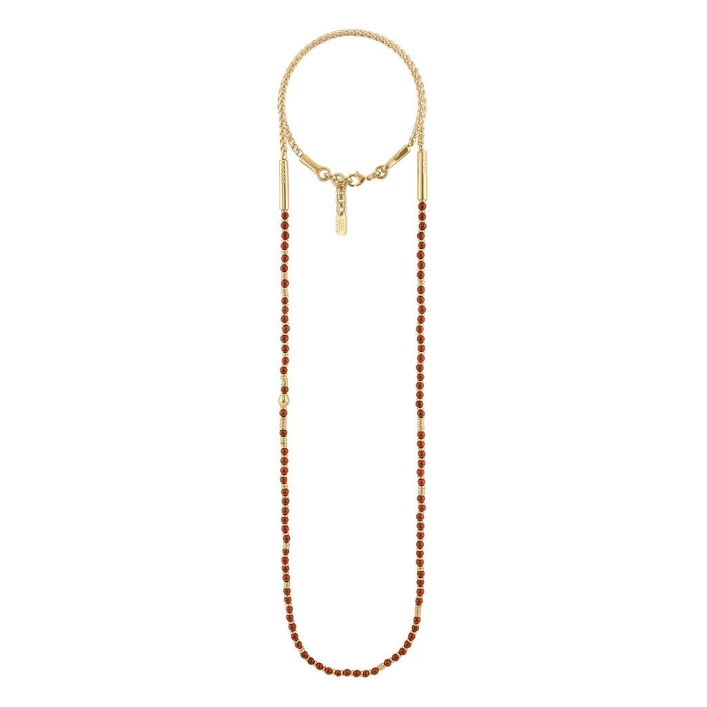 Collar de 54cm, con piedras de 4mm, cadena torzal, arroces y donas en baño de oro 22K - Joyería y bisutería fina