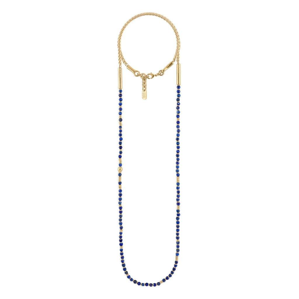Collar de 54cm, con piedras de 4mm, cadena torzal, arroces y donas en baño de oro 22K - Joyería y bisutería fina