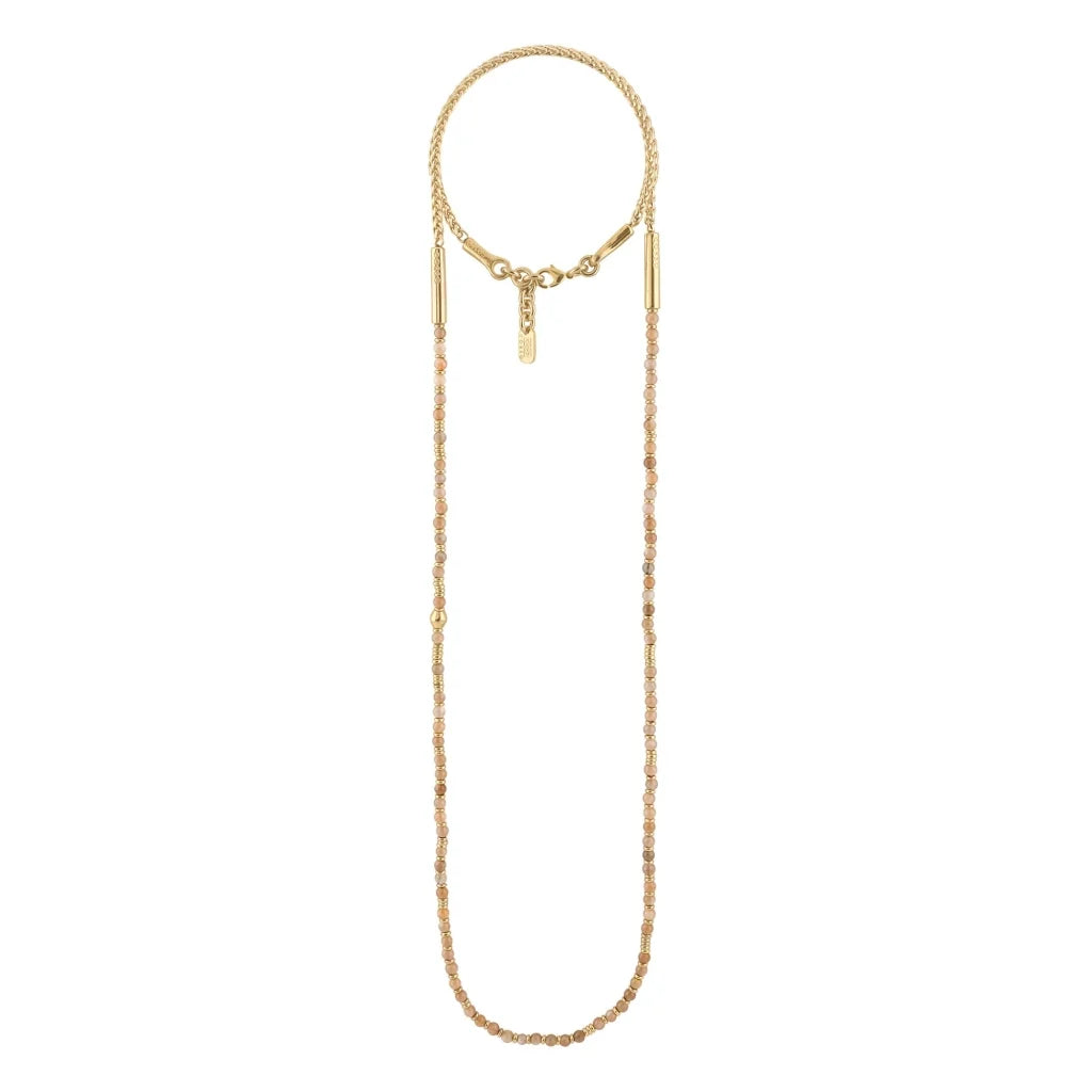 Collar de 54cm, con piedras de 4mm, cadena torzal, arroces y donas en baño de oro 22K - Joyería y bisutería fina