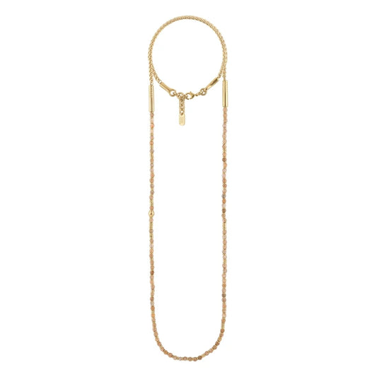 Collar de 54cm, con piedras de 4mm, cadena torzal, arroces y donas en baño de oro 22K - Joyería y bisutería fina