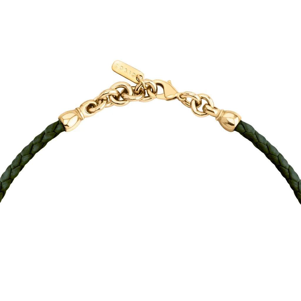 Collar de 23cm con cuentas geométricas, con 6 cuarzos, copas doradas y trenza de 4 hilos en piel natural de borrego - Joyería y bisutería fina