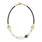 Collar de 23cm con cuentas geométricas, con 6 cuarzos, copas doradas y trenza de 4 hilos en piel natural de borrego - Joyería y bisutería fina