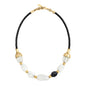 Collar de 23cm con cuentas geométricas, con 6 cuarzos, copas doradas y trenza de 4 hilos en piel natural de borrego - Joyería y bisutería fina