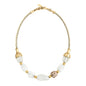 Collar de 23cm con cuentas geométricas, con 6 cuarzos, copas doradas y trenza de 4 hilos en piel natural de borrego - Joyería y bisutería fina