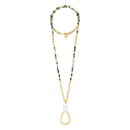 Collar de 52cm, con cuarzos, piedra natural, cuentas facetadas y dije en baño de oro 22K - Joyería y bisutería fina