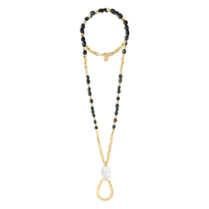 Collar de 52cm, con cuarzos, piedra natural, cuentas facetadas y dije en baño de oro 22K - Joyería y bisutería fina