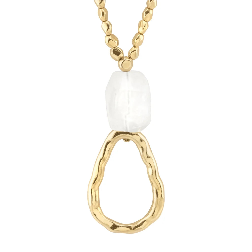 Collar de 52cm, con cuarzos, piedra natural, cuentas facetadas y dije en baño de oro 22K - Joyería y bisutería fina