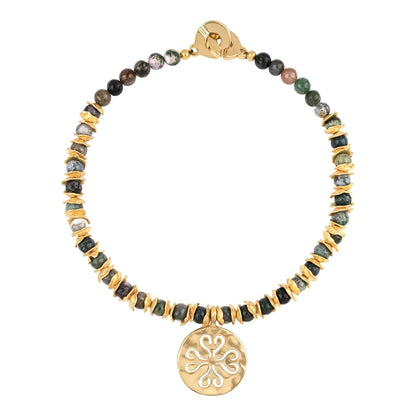Collar de 26cm con dije con flor de Corso, hojuelas y broche en baño de oro 22K - Joyería y bisutería fina