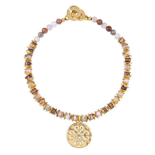 Collar de 26cm con dije con flor de Corso, hojuelas y broche en baño de oro 22K - Joyería y bisutería fina