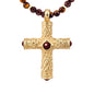 Collar de 39cm, con piedras de 4mm, con dije de cruz y mini donas en terminado de acero anticado bañado en oro de 22K - Joyería y bisutería fina
