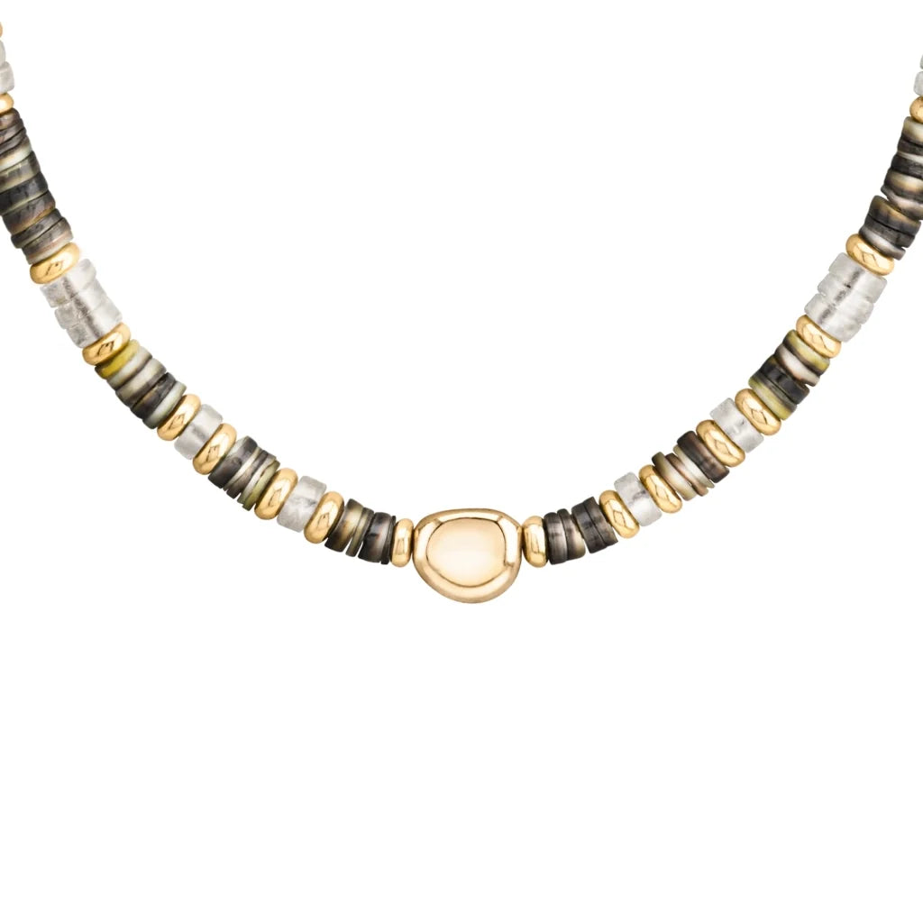 Gargantilla en baño de Oro 22K, conchas filipinas heishi - Joyería y bisutería fina