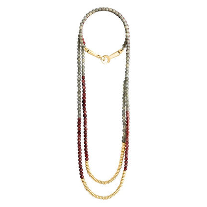 Collar doble de 100cm, con piedras de 6mm y cuentas en baño de oro 22K - Joyería y bisutería fina
