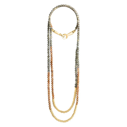 Collar doble de 100cm, con piedras de 6mm y cuentas en baño de oro 22K - Joyería y bisutería fina