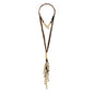 Collar de 63cm de piel natural de borrego, con perlas japones blancas 8-10mm, con 11 hilos de piel y semillas en baño de oro de 22K - Joyería y bisutería fina