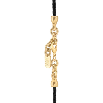 Collar de 49cm, con piedras de 6mm, trenza de 4 hilos de piel natural de borrego, con donas doradas y cuarzo - Joyería y bisutería fina