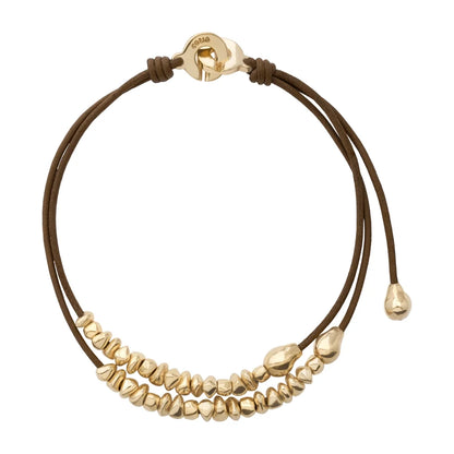Collar choker de piel natural de borrego, con semillas y perlas en baño de oro de 22K - Joyería y bisutería fina