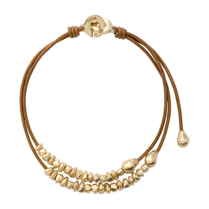 Collar choker de piel natural de borrego, con semillas y perlas en baño de oro de 22K - Joyería y bisutería fina