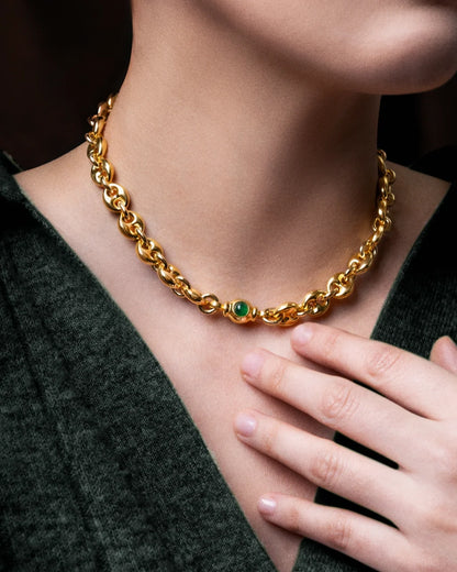 Collar choker con eslabones en baño de oro 22K y piedras facetadas de 5mm - Joyería y bisutería fina