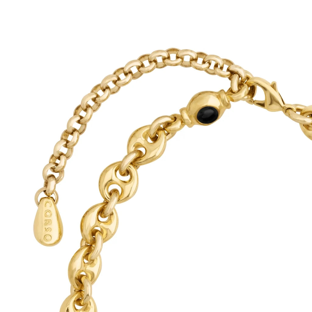 Collar choker con eslabones en baño de oro 22K y piedras facetadas de 5mm - Joyería y bisutería fina