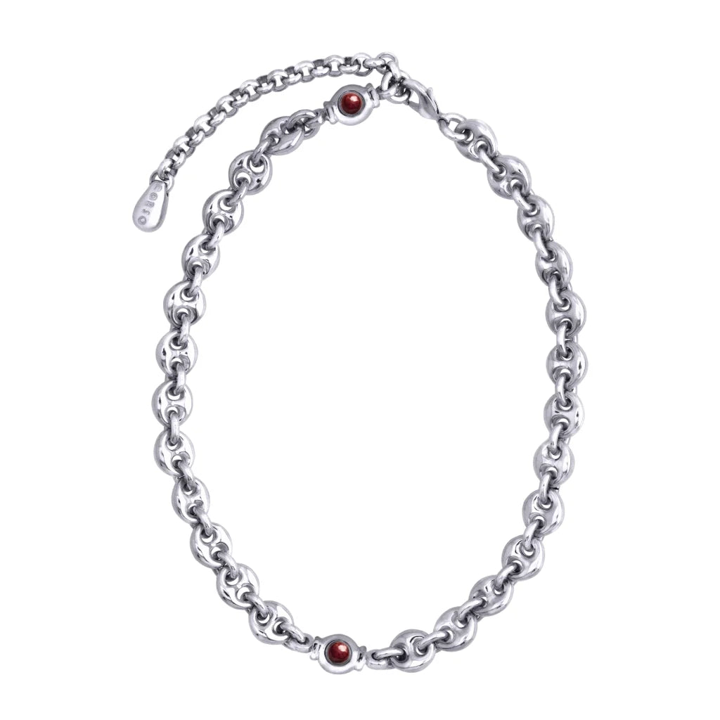 Collar choker con eslabones en baño de rodio y piedras facetadas de 5mm - Joyería y bisutería fina