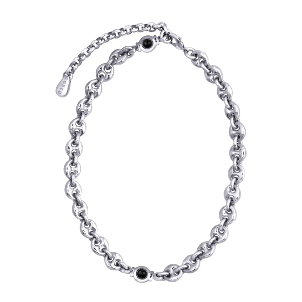 Collar choker con eslabones en baño de rodio y piedras facetadas de 5mm - Joyería y bisutería fina