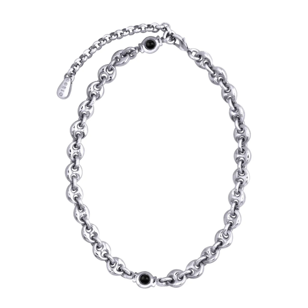 Collar choker con eslabones en baño de rodio y piedras facetadas de 5mm - Joyería y bisutería fina
