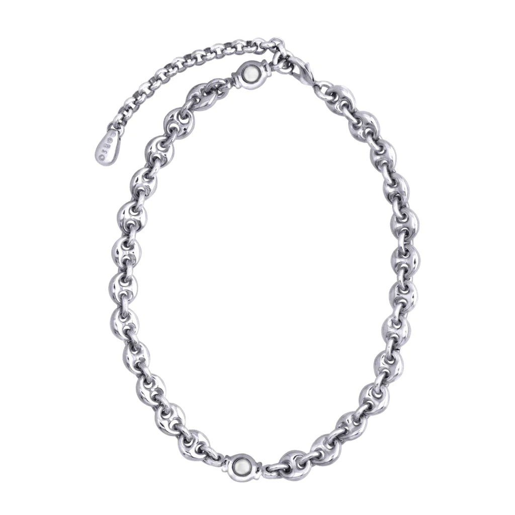 Collar choker con eslabones en baño de rodio y piedras facetadas de 5mm - Joyería y bisutería fina