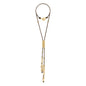Collar corbatín de 80cm con cordón de piel natural española. con piezas en baño de 22K y nudos franceses en piel natural de borrego - Joyería y bisutería fina