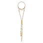 Collar corbatín de 80cm con cordón de piel natural española. con piezas en baño de 22K y nudos franceses en piel natural de borrego - Joyería y bisutería fina