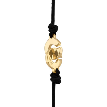 Collar corbatín de 80cm con cordón de piel natural española. con piezas en baño de 22K y nudos franceses en piel natural de borrego - Joyería y bisutería fina