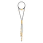 Collar corbatín de 80cm con cordón de piel natural española. con piezas en baño de 22K y nudos franceses en piel natural de borrego - Joyería y bisutería fina