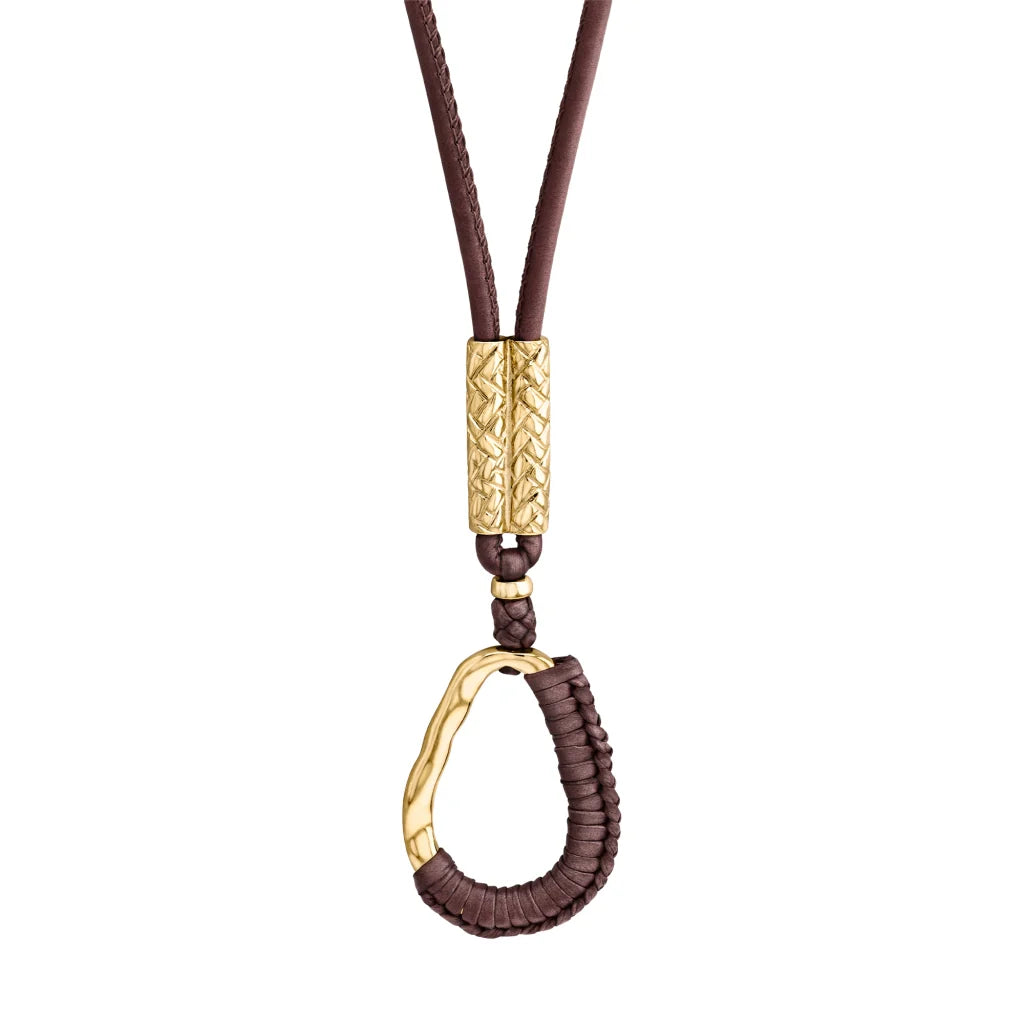 Collar inspirado en Ravello, bañado en Oro 22K. piel nappa tejida, broche de gancho - Joyería y bisutería fina