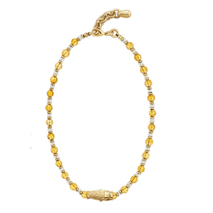 Collar choker ajustable en baño de rodio con cadena de eslabones y piedras facetadas 5mm y dije de pez koi en baño de oro de 22K - Joyería y bisutería fina