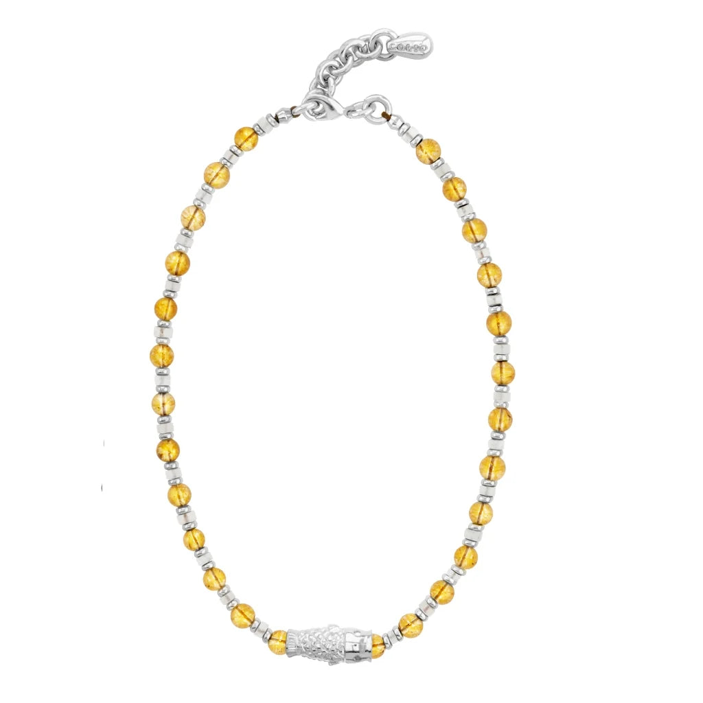 Collar choker ajustable en baño de rodio con cadena de eslabones y piedras facetadas 5mm y dije de pez koi en baño de rodio - Joyería y bisutería fina