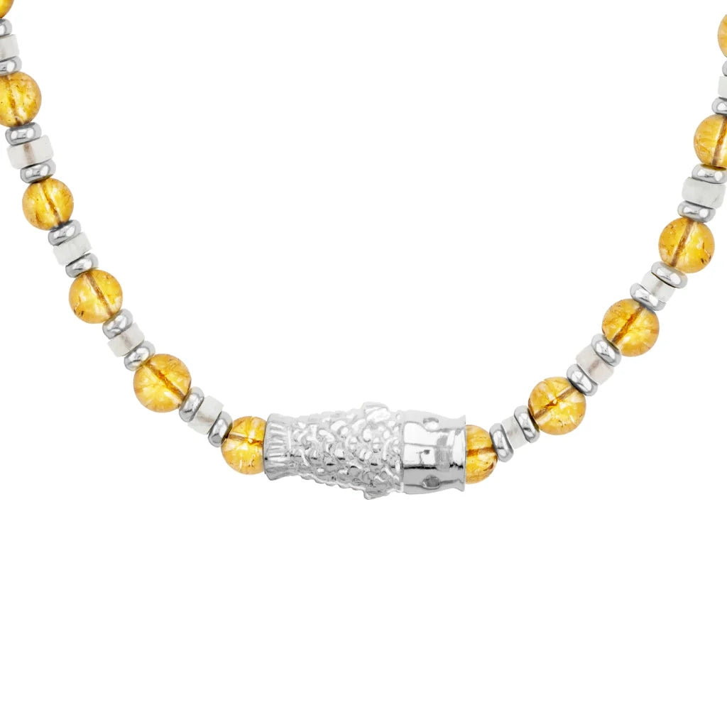 Collar choker ajustable en baño de rodio con cadena de eslabones y piedras facetadas 5mm y dije de pez koi en baño de rodio - Joyería y bisutería fina