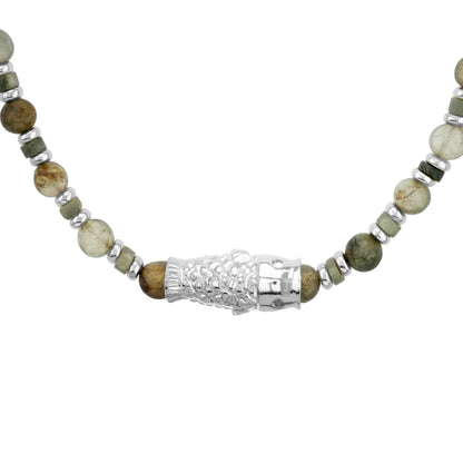 Collar choker ajustable en baño de rodio con cadena de eslabones y piedras facetadas 5mm y dije de pez koi en baño de rodio - Joyería y bisutería fina