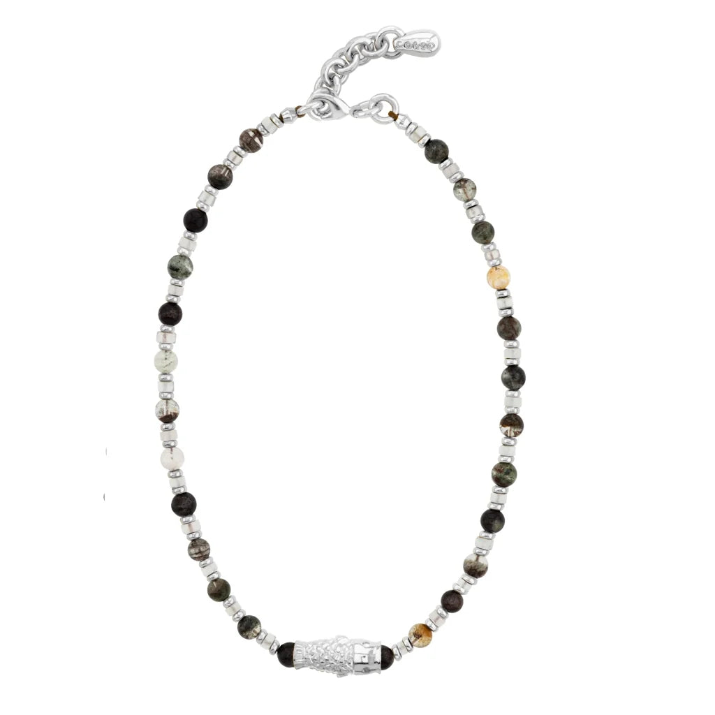 Collar choker ajustable en baño de rodio con cadena de eslabones y piedras facetadas 5mm y dije de pez koi en baño de rodio - Joyería y bisutería fina