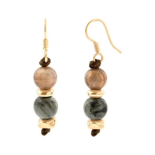 Aretes con piedras semi preciosas, chips y poste en baño de oro 22K - Joyería y bisutería fina