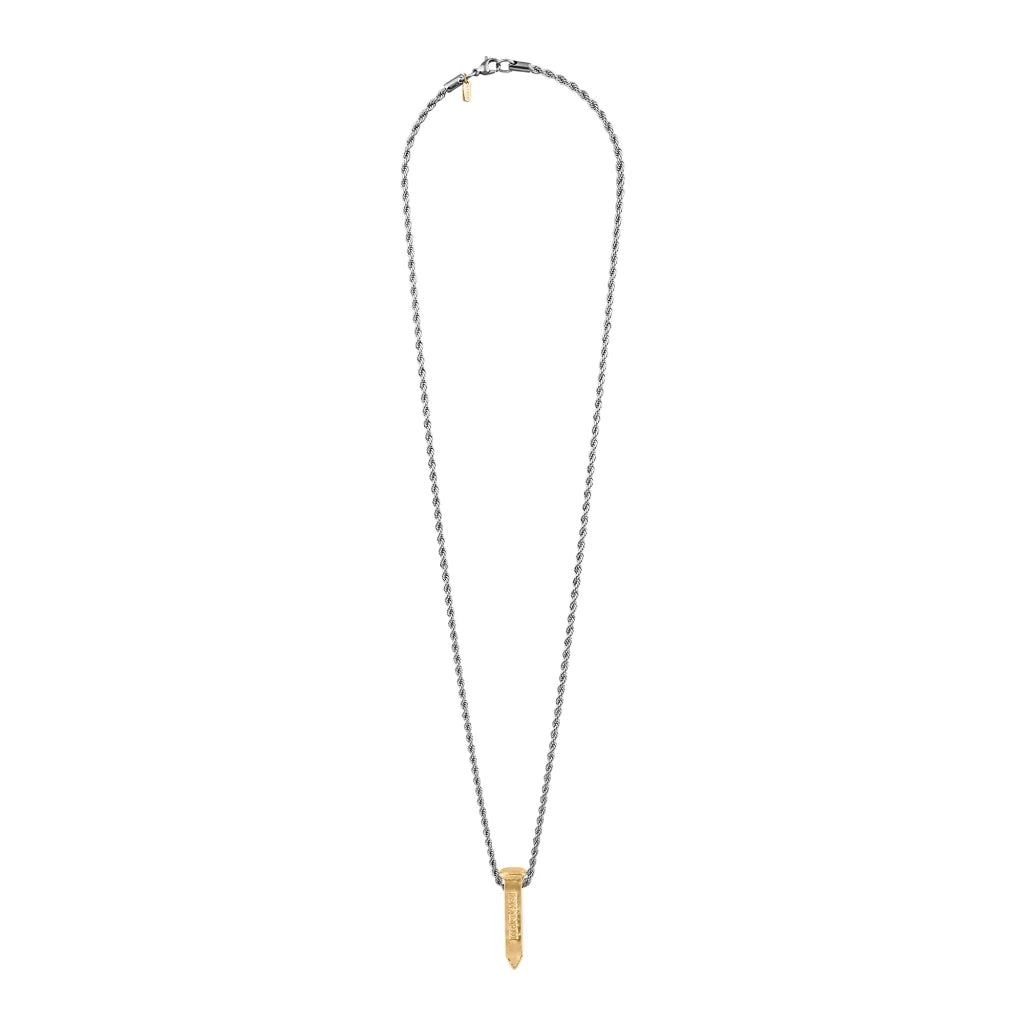 Collar para hombre con cadena de acero anticado y dije en forma de clavo antiguo en baño de oro de 22K de 33cm - Joyería y bisutería fina