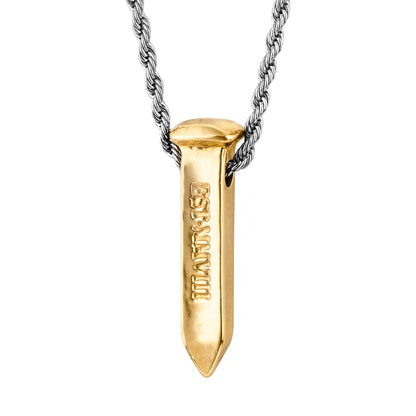 Collar para hombre con cadena de acero anticado y dije en forma de clavo antiguo en baño de oro de 22K de 33cm - Joyería y bisutería fina