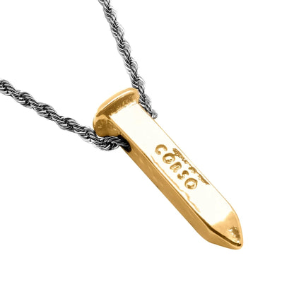 Collar para hombre con cadena de acero anticado y dije en forma de clavo antiguo en baño de oro de 22K de 33cm - Joyería y bisutería fina