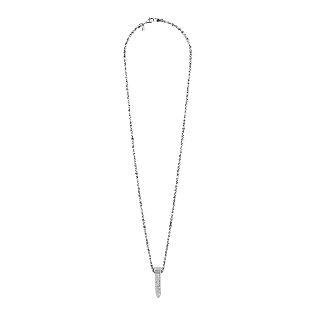 Collar para hombre con cadena de acero anticado y dije en forma de clavo antiguo en baño de rodio de 33cm - Joyería y bisutería fina