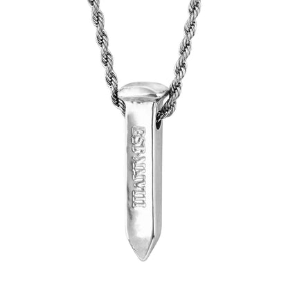 Collar para hombre con cadena de acero anticado y dije en forma de clavo antiguo en baño de rodio de 33cm - Joyería y bisutería fina
