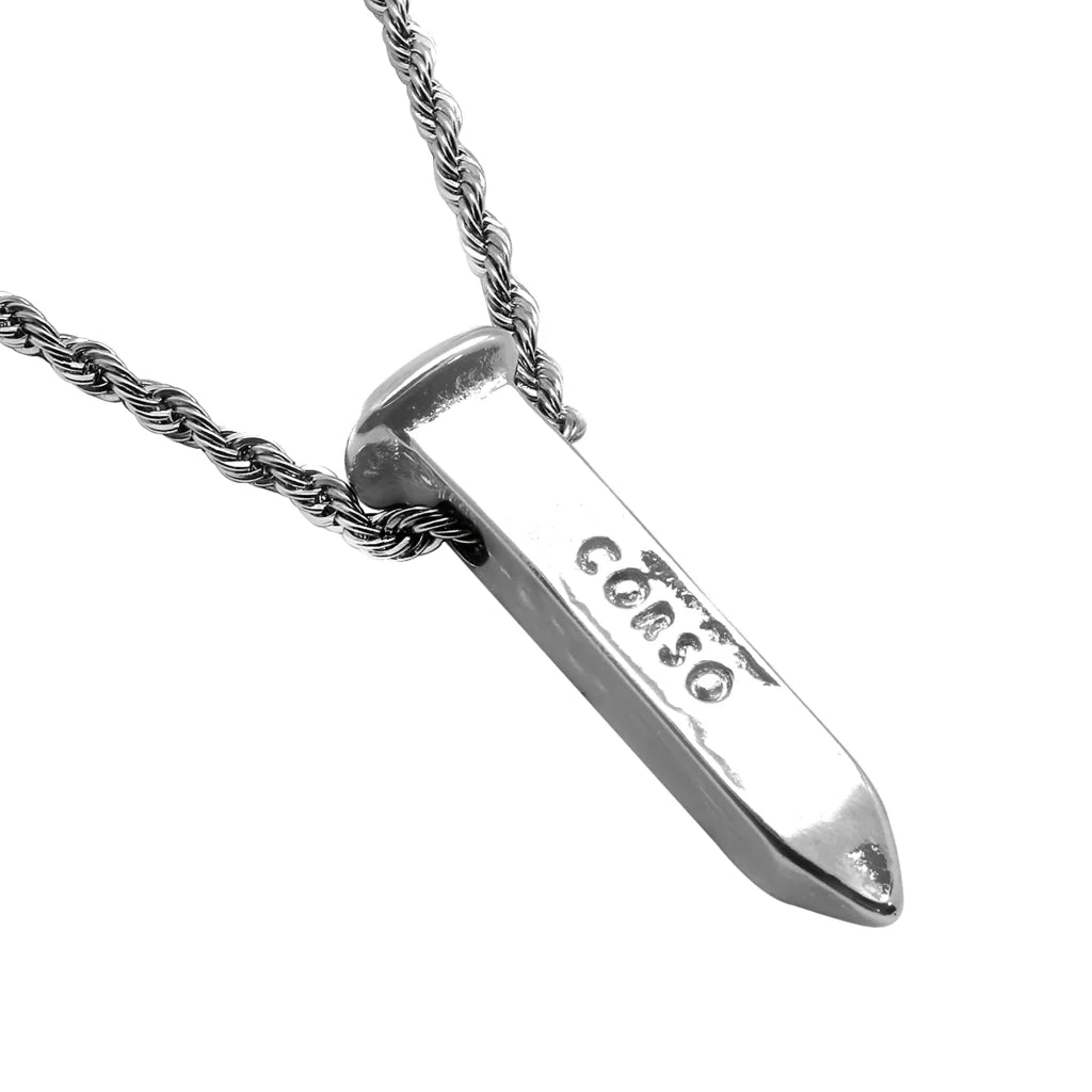 Collar para hombre con cadena de acero anticado y dije en forma de clavo antiguo en baño de rodio de 33cm - Joyería y bisutería fina