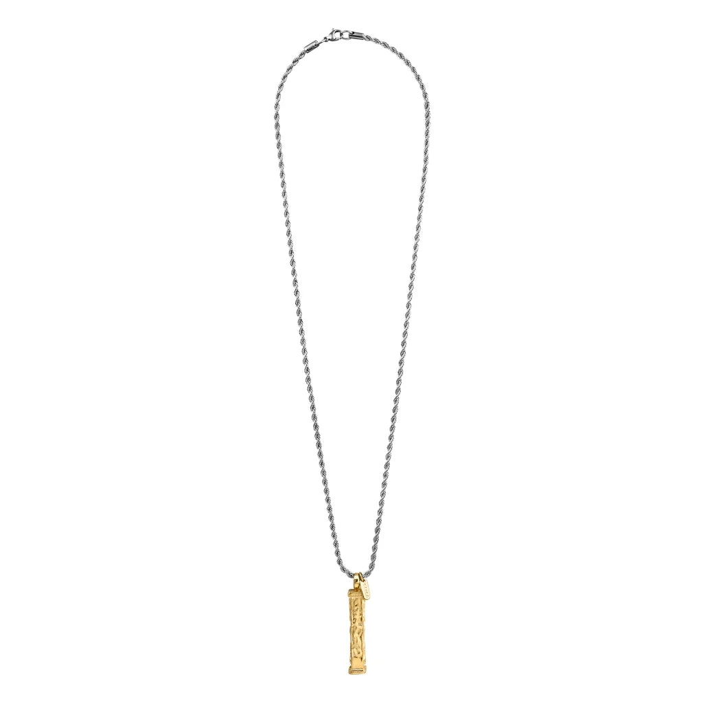 Collar de 34.5cm con cadena de acero anticado y dije de caja de oración tibetana en baño de oro de 22K - Joyería y bisutería fina