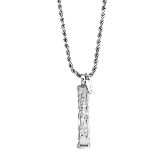 Collar de 34.5cm con cadena de acero anticado y dije de caja de oración tibetana en baño de rodio - Joyería y bisutería fina